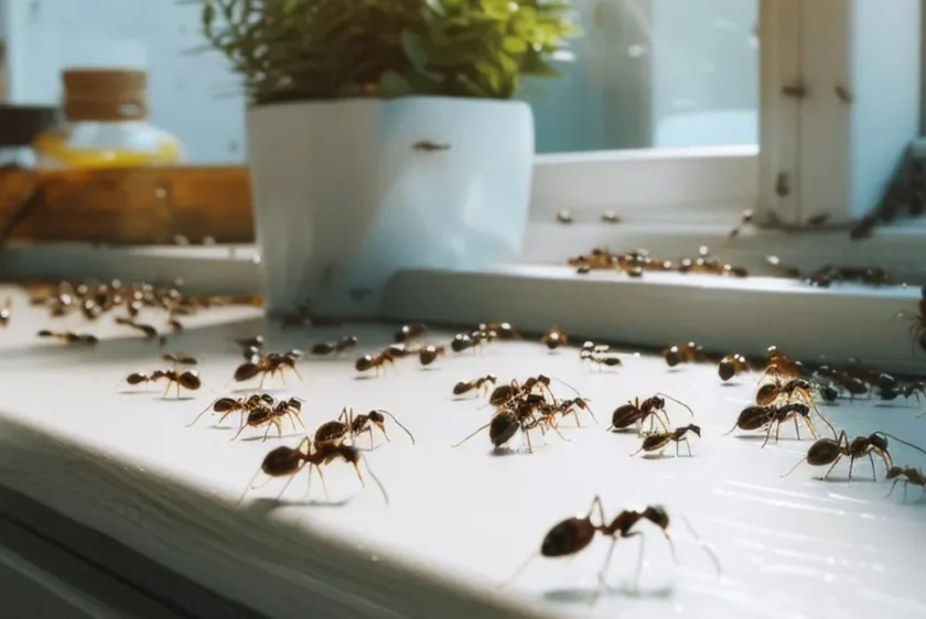 mrówki na parapecie, w domu