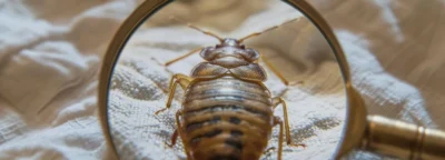 pluskwa, widoczna w powiększeniu przez lupę